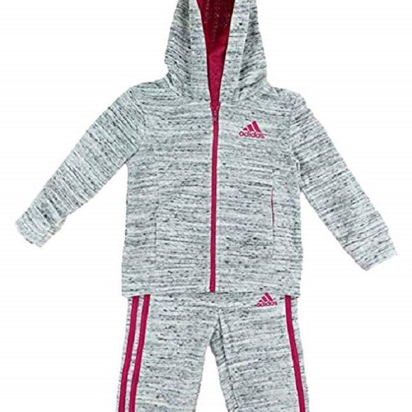 adidas Girls Gray Warmup Hoodie Jacket & Pants NWT - Picture 3 of 4